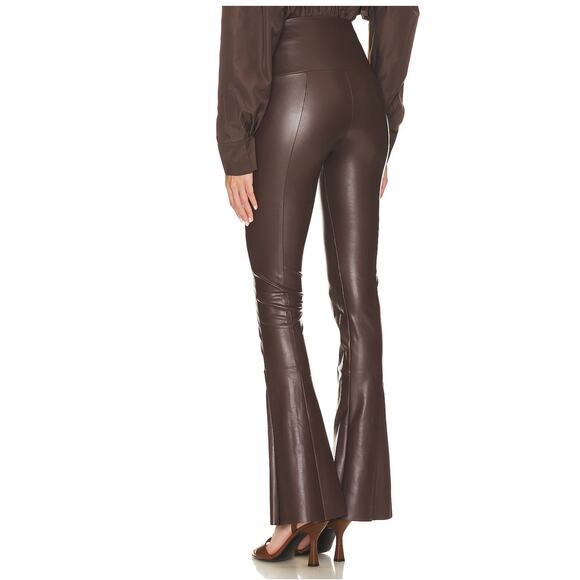 Norma Kamali Spat Legging Faux Leather Pants Chocolate Brown Flare Split Sz XS - Picture 3 of 11
